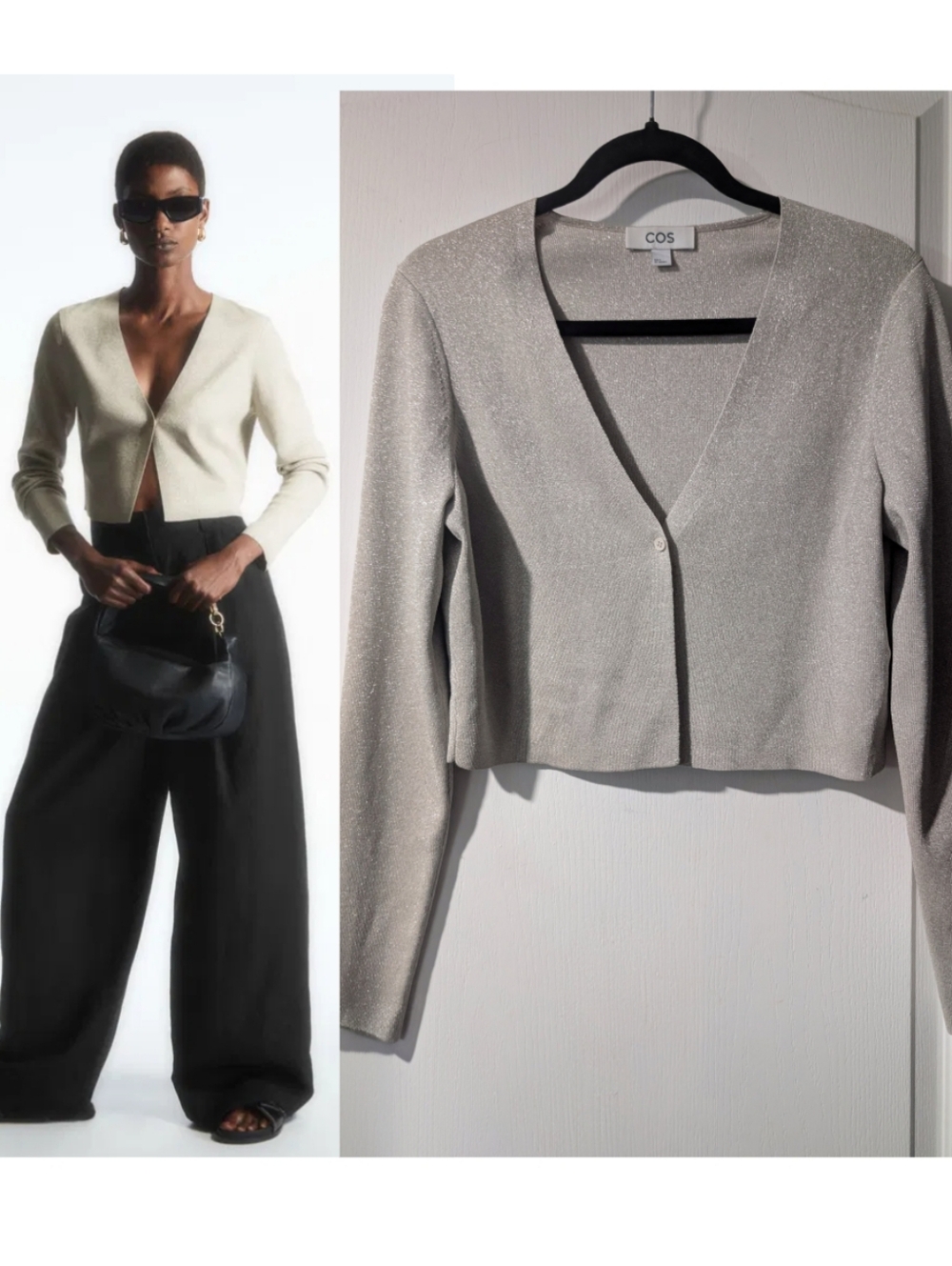 COS | Minimal Cropped V-Neck Metallic Cardigan in Gold